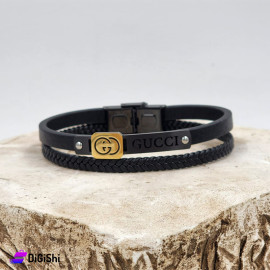 Men's Two Layes Black Bracelets Stainless Steel GUCCI Golden