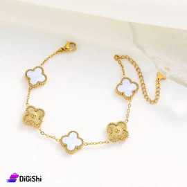 Women's Golde and White Chain Shaped Bracelet With 5 VAN CLEEF Roses Two Sides
