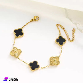إسوارة نسائية ذهبي وأسود وجهين 5 وردات ستانلس ستيل VAN CLEEF