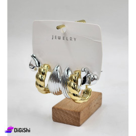 A Set of 3 Pairs of Golden and Silver Earrings in Heart and Loops Shapes