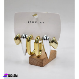 A Set of 3 Pairs of Golden and Silver Earrings in Tears and Diamond Shape