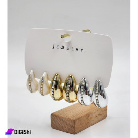 A Set of 3 Pairs of Earrings in Tear Shape with Strass