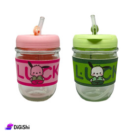 Transparent Glass Cup with Lid and Straw LUCK