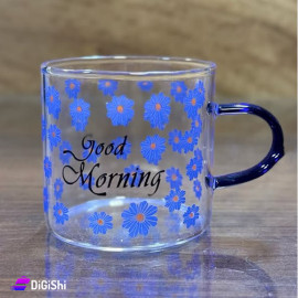 Small Pyrex Cup 6cm High with Drawing of Roses GOOD MORNING 6 pieces