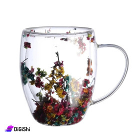 Clear Pyrex Cup with Two Layers and Colorful Roses Inside