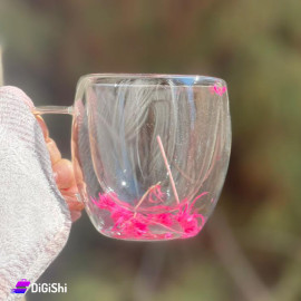Clear Pyrex Cup with Two Layers Roses Long Inside Fuchsia