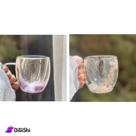 Transparent Glass Gup with Two Layers Violet Feather Inside
