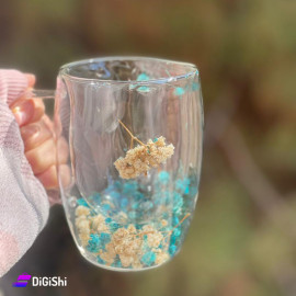 Clear Pyrex Cup with Two Layers and Blue and White Roses Inside