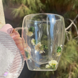 Clear Cup with Two Layers and White Roses Inside