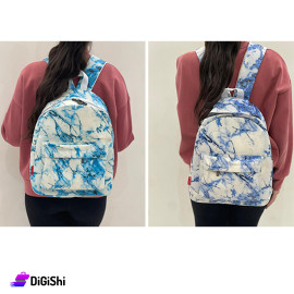 School Leather Backpack with Front Pocket and two Side Pockets Galaxy Drawing Blue
