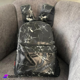 School Leather Backpack with Front Pocket and two Side Pockets Galaxy Drawing Gray Color