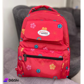 School Waterproof Backpack with Two Front and Twi Side Pockets Red Color