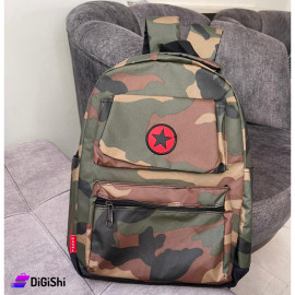 School Waterproof Backpack with Two Front and Twi Side Pockets Army Color