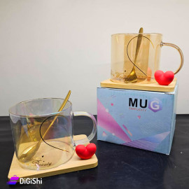 Transparent Cup with Spoon and Wooden Base and Heart Shape
