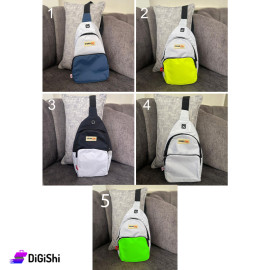 حقيبة كتف ويد كتان لونين مع جيب أمامي بسحاب مع شعار CASA ON