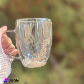 Transparent two layer pyrex cup with Coral Colored Feathers Inside