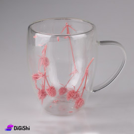 كوب بيركس شفاف من طبقتين بداخلهما ورود مع عروق زهر