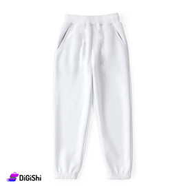 Cotton Fleece Trousers with Pockets Zipper and Ankle Cuffs White