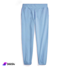 Cotton Fleece Lined Trousers with Ankle Cuff Light Blue