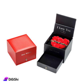 Square Ring and Accessories Box with Drawer and Heart Shaped Roses Inside