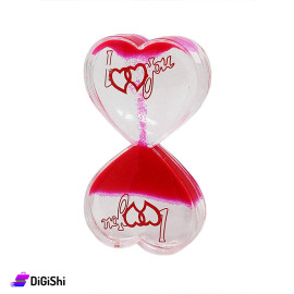 Hourglass with Gel Inside Shape of two Connected Hearts with I Love You Sentence