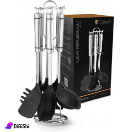 DORSCH 7 Pieces Stainless Steel Serving Spoon Set with Holder Silver Black