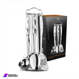DORSCH 7 Pieces Stainless Steel Serving Spoon Set with Holder Silver