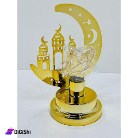Ramadan Lantern Crescent Moon and Mosque Shape with Luminous Star Battery Operated Gold