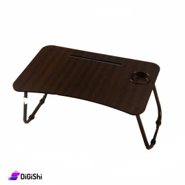 Foldable Laptop Table with Dedicated Place for the Tablet Cup  Dark Brown Color