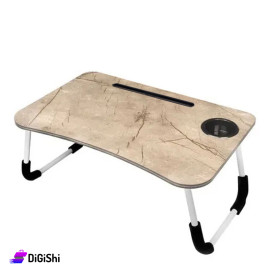 Foldable Laptop Table with Dedicated Place for the Tablet and Cup Marble pattern Light Gray