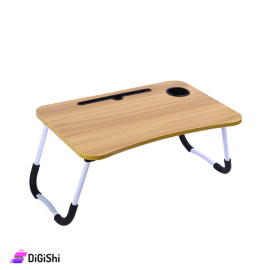 Foldable Laptop Table with Dedicated Place for the Tablet and Cup Biege