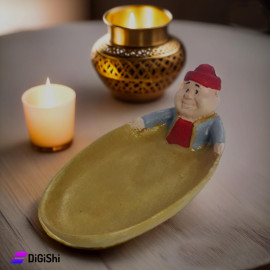 صحن ضيافة جبصين شكل بيضوي مع شخصية السمين المحبوب من فنانيس رمضان