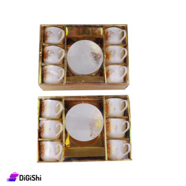 Set of Coffee Cups And Saucers With Roze Print White