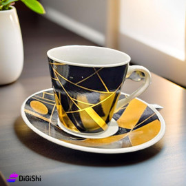 Set of Coffee Cups and Saucers Black and Gold Color