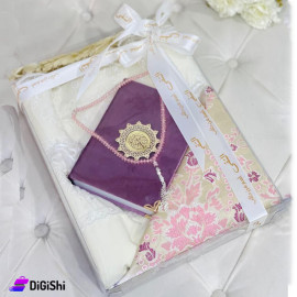 Ramadan Package for Women Consisting of Prayer Set and Prayer Rug and Rosary and Quran Purple