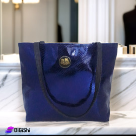 Women's COACH logo Leather with Embroidered RhombusesShoulder Bag  Shiny Navy
