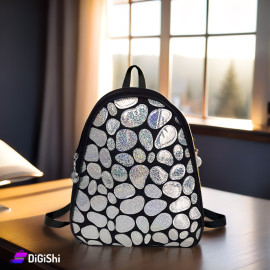 Women's Backpack Bag in Fabric and Leather Embroidered with Shiny Silver Pieces Black Color