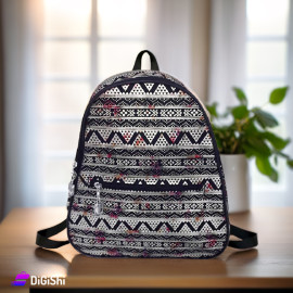 Women's Backpack Fabric with Silver Coloured Front Pocket Black