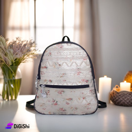 Women's Backpack Fabric with Silver Coloured Front Pocket Beige