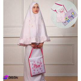 Package Consisting of Cornice Prayer Set for Children and Prayer Rug with Pink Roze Drawing