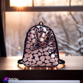 Women's Backpack Bag in Fabric and Leather Embroidered with Shiny Pink Pieces Black Color