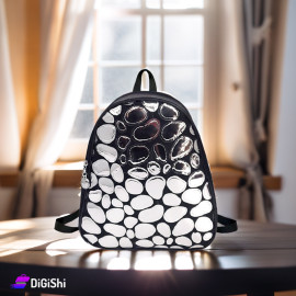 Women's Backpack Bag in Fabric and Leather Embroidered with Plain Shiny Silver Pieces Black Color