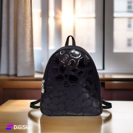 Women's Backpack Bag in Fabric and Leather Embroidered with Shiny Black Pieces Black Color