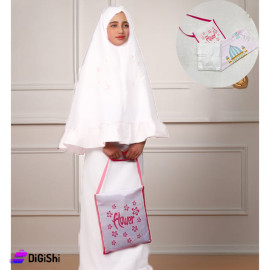 Package Consisting of Cornice Prayer Set for Children and Prayer Rug with White Mosque Drawing