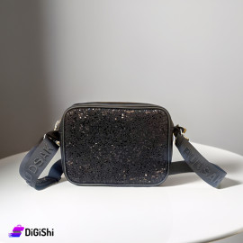 Women's Leather Shoulder Bag with Rhinestones PRADA Logo Black
