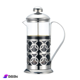 Manual Coffee and Tea Maker with French Press Filter Stainless Steel Engraved with circular Silver