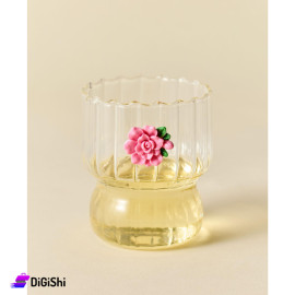 Ribbed Glass Cup with Rose