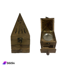 Pyramid Shaped Wooden Incense Burner with Drawer