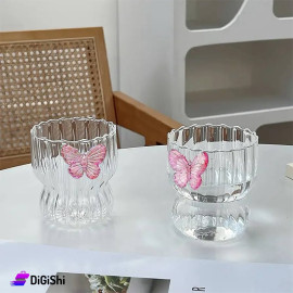 Ribbed Glass Cup with Butterfly