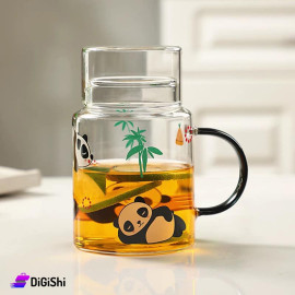 Small Glass Pitcher with Panda Cup and Handle Black Color